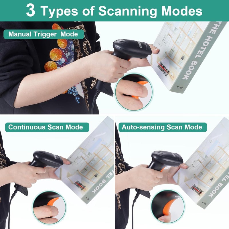 onewscan USB 1D Barcode Scanner, Handheld Wired Laser Barcode Reader with Stand Plug and Play Bar Code Scanners for Warehouse, Library, Supermarket - Image 5